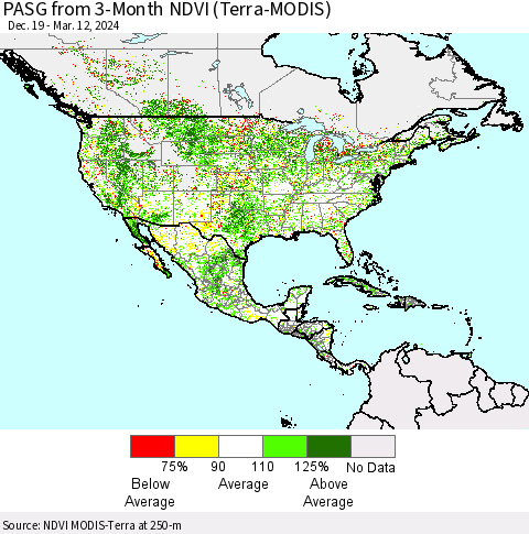 North America PASG from 3-Month NDVI (Terra-MODIS) Thematic Map For 3/5/2024 - 3/12/2024