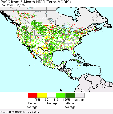 North America PASG from 3-Month NDVI (Terra-MODIS) Thematic Map For 3/13/2024 - 3/20/2024