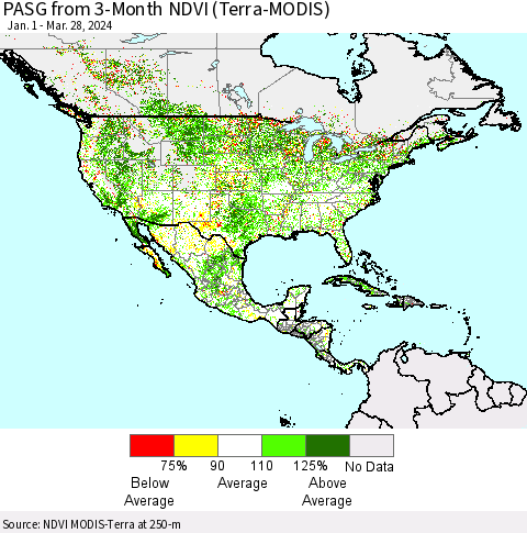 North America PASG from 3-Month NDVI (Terra-MODIS) Thematic Map For 3/21/2024 - 3/28/2024