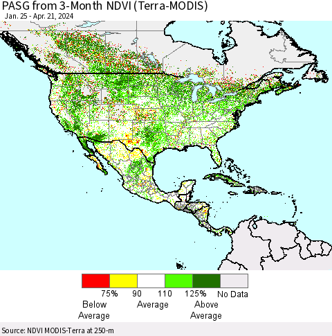 North America PASG from 3-Month NDVI (Terra-MODIS) Thematic Map For 4/14/2024 - 4/21/2024