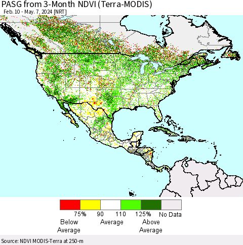 North America PASG from 3-Month NDVI (Terra-MODIS) Thematic Map For 4/30/2024 - 5/7/2024