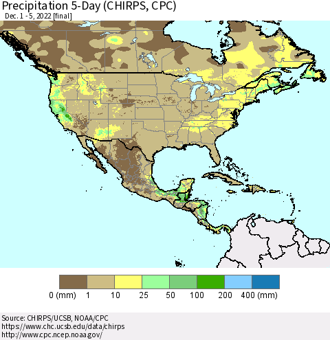 North America Precipitation 5-Day (CHIRPS) Thematic Map For 12/1/2022 - 12/5/2022