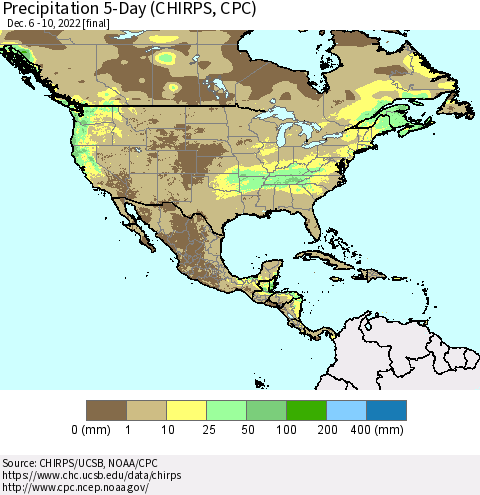 North America Precipitation 5-Day (CHIRPS) Thematic Map For 12/6/2022 - 12/10/2022