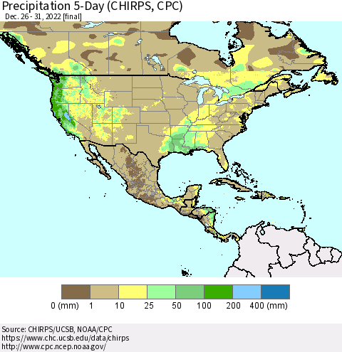 North America Precipitation 5-Day (CHIRPS) Thematic Map For 12/26/2022 - 12/31/2022