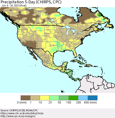North America Precipitation 5-Day (CHIRPS) Thematic Map For 6/6/2023 - 6/10/2023