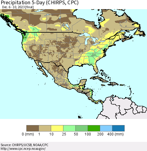 North America Precipitation 5-Day (CHIRPS) Thematic Map For 12/6/2023 - 12/10/2023