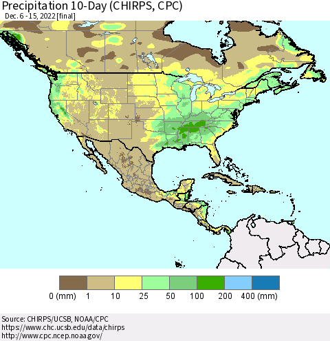 North America Precipitation 10-Day (CHIRPS) Thematic Map For 12/6/2022 - 12/15/2022