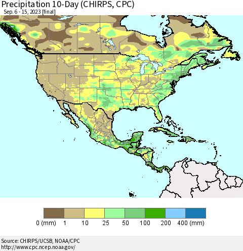 North America Precipitation 10-Day (CHIRPS) Thematic Map For 9/6/2023 - 9/15/2023