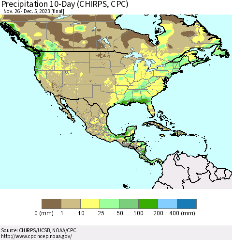 North America Precipitation 10-Day (CHIRPS) Thematic Map For 11/26/2023 - 12/5/2023