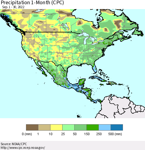North America Precipitation 1-Month (CPC) Thematic Map For 9/1/2022 - 9/30/2022