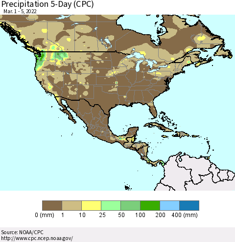 North America Precipitation 5-Day (CPC) Thematic Map For 3/1/2022 - 3/5/2022
