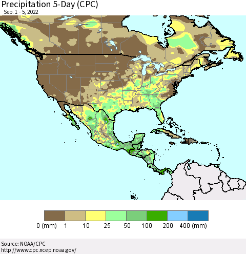 North America Precipitation 5-Day (CPC) Thematic Map For 9/1/2022 - 9/5/2022
