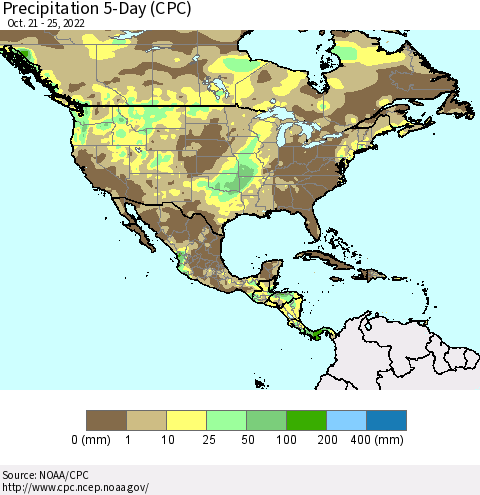 North America Precipitation 5-Day (CPC) Thematic Map For 10/21/2022 - 10/25/2022