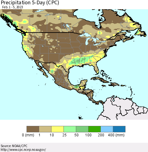 North America Precipitation 5-Day (CPC) Thematic Map For 2/1/2023 - 2/5/2023