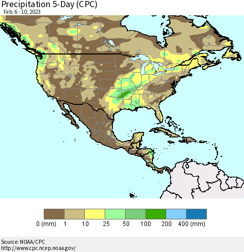 North America Precipitation 5-Day (CPC) Thematic Map For 2/6/2023 - 2/10/2023
