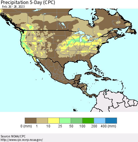 North America Precipitation 5-Day (CPC) Thematic Map For 2/26/2023 - 2/28/2023