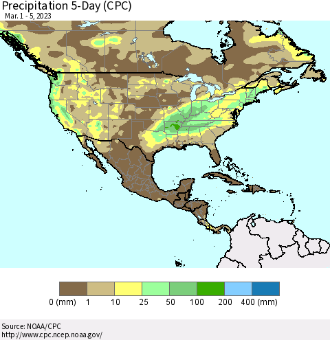 North America Precipitation 5-Day (CPC) Thematic Map For 3/1/2023 - 3/5/2023