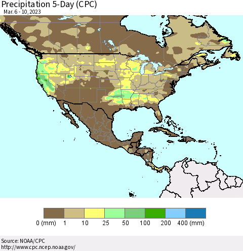 North America Precipitation 5-Day (CPC) Thematic Map For 3/6/2023 - 3/10/2023