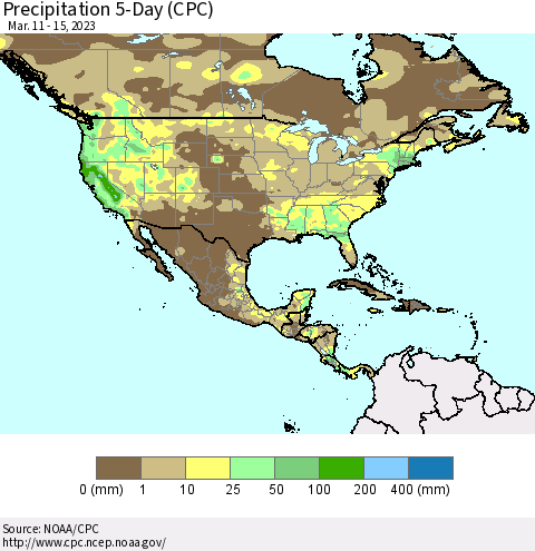 North America Precipitation 5-Day (CPC) Thematic Map For 3/11/2023 - 3/15/2023