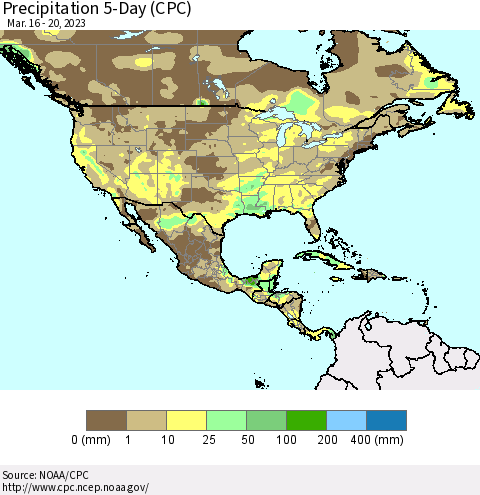 North America Precipitation 5-Day (CPC) Thematic Map For 3/16/2023 - 3/20/2023