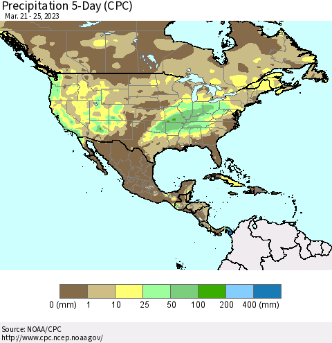 North America Precipitation 5-Day (CPC) Thematic Map For 3/21/2023 - 3/25/2023