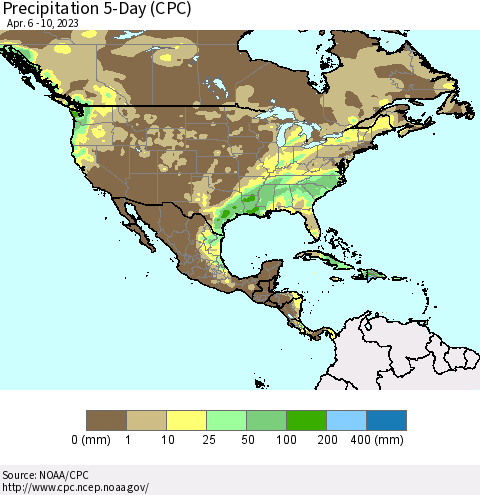 North America Precipitation 5-Day (CPC) Thematic Map For 4/6/2023 - 4/10/2023