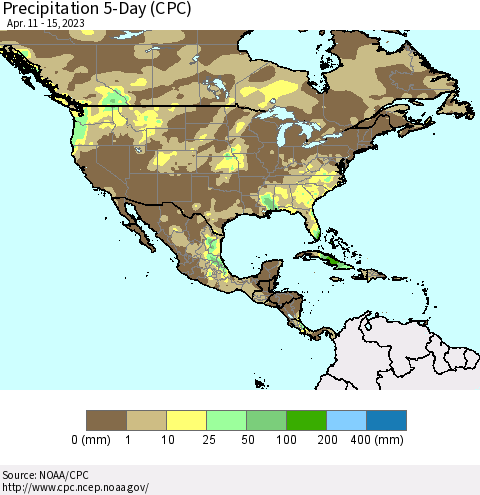 North America Precipitation 5-Day (CPC) Thematic Map For 4/11/2023 - 4/15/2023