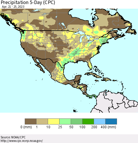 North America Precipitation 5-Day (CPC) Thematic Map For 4/21/2023 - 4/25/2023