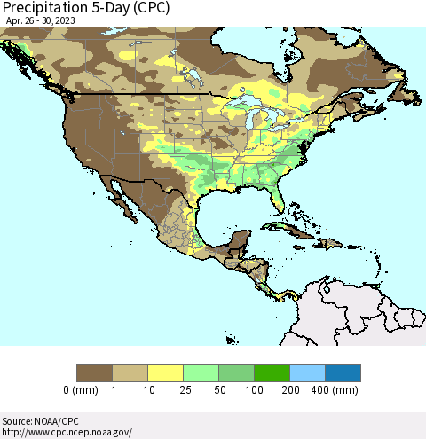 North America Precipitation 5-Day (CPC) Thematic Map For 4/26/2023 - 4/30/2023