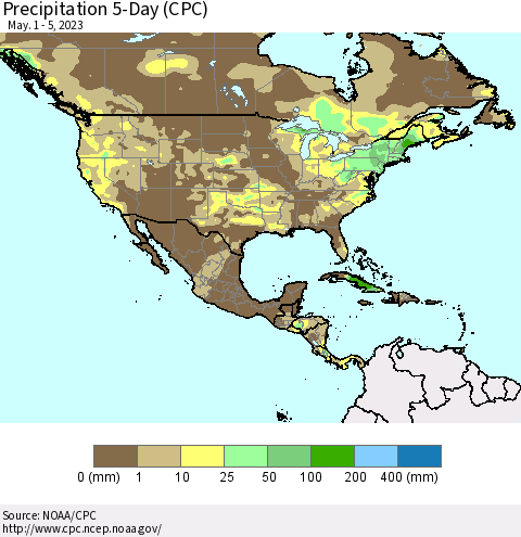 North America Precipitation 5-Day (CPC) Thematic Map For 5/1/2023 - 5/5/2023