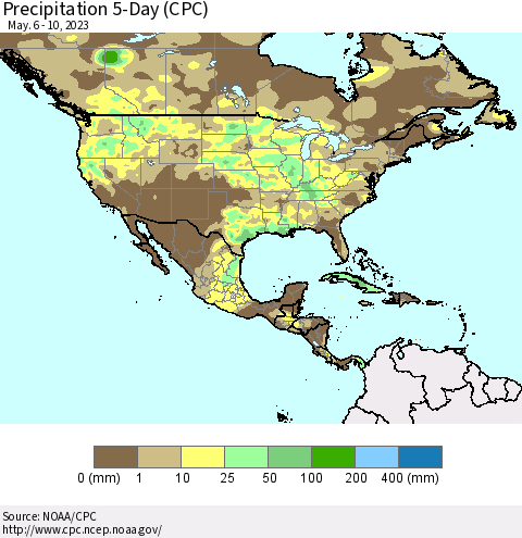 North America Precipitation 5-Day (CPC) Thematic Map For 5/6/2023 - 5/10/2023