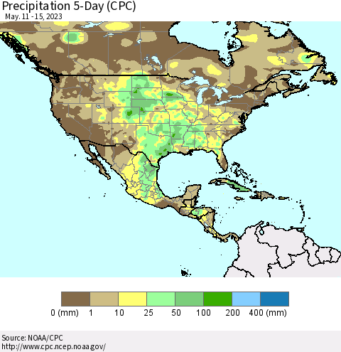 North America Precipitation 5-Day (CPC) Thematic Map For 5/11/2023 - 5/15/2023
