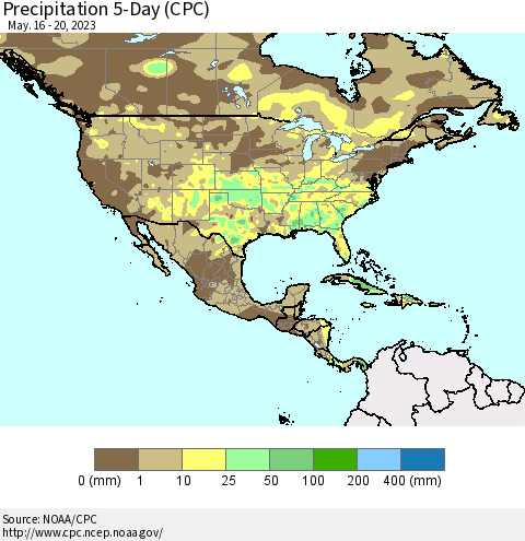 North America Precipitation 5-Day (CPC) Thematic Map For 5/16/2023 - 5/20/2023