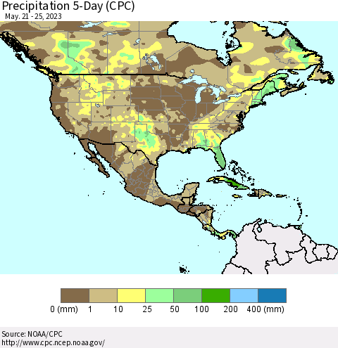 North America Precipitation 5-Day (CPC) Thematic Map For 5/21/2023 - 5/25/2023
