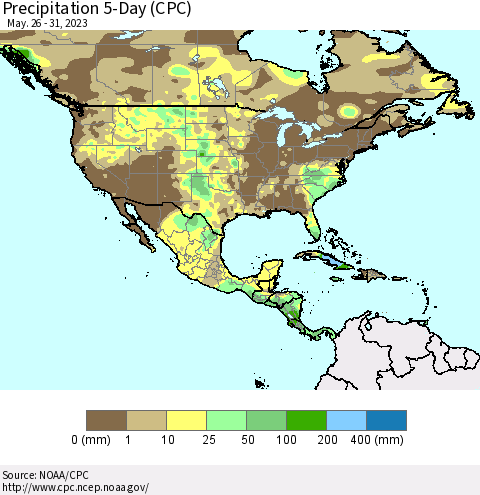 North America Precipitation 5-Day (CPC) Thematic Map For 5/26/2023 - 5/31/2023