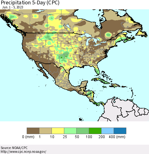 North America Precipitation 5-Day (CPC) Thematic Map For 6/1/2023 - 6/5/2023