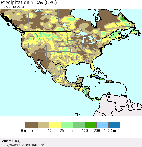 North America Precipitation 5-Day (CPC) Thematic Map For 6/6/2023 - 6/10/2023