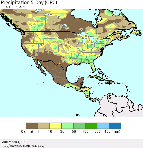 North America Precipitation 5-Day (CPC) Thematic Map For 6/11/2023 - 6/15/2023