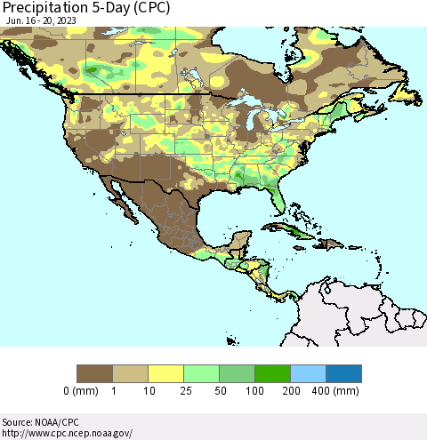 North America Precipitation 5-Day (CPC) Thematic Map For 6/16/2023 - 6/20/2023