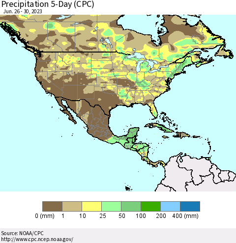 North America Precipitation 5-Day (CPC) Thematic Map For 6/26/2023 - 6/30/2023