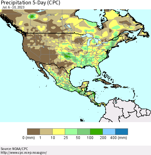 North America Precipitation 5-Day (CPC) Thematic Map For 7/6/2023 - 7/10/2023