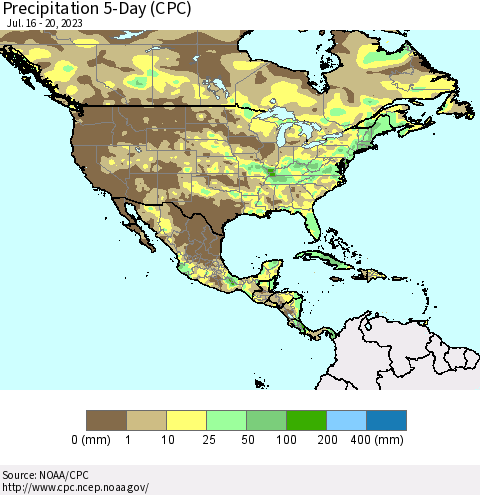 North America Precipitation 5-Day (CPC) Thematic Map For 7/16/2023 - 7/20/2023