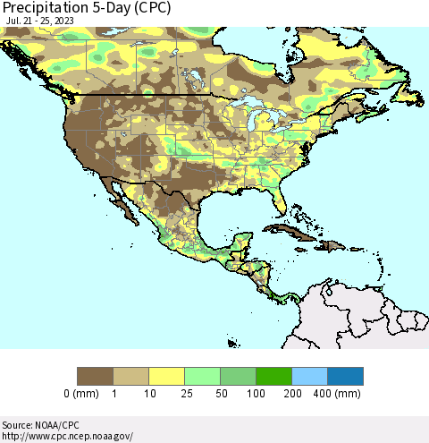 North America Precipitation 5-Day (CPC) Thematic Map For 7/21/2023 - 7/25/2023