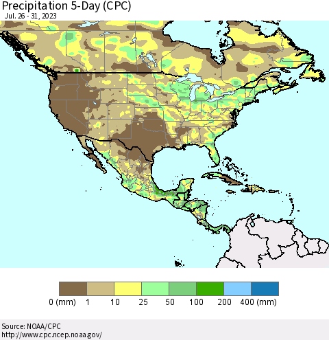North America Precipitation 5-Day (CPC) Thematic Map For 7/26/2023 - 7/31/2023