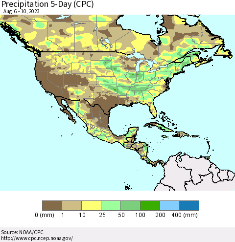 North America Precipitation 5-Day (CPC) Thematic Map For 8/6/2023 - 8/10/2023