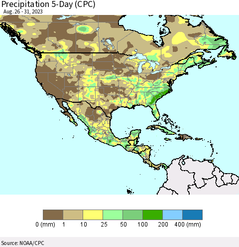 North America Precipitation 5-Day (CPC) Thematic Map For 8/26/2023 - 8/31/2023