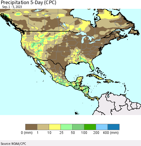 North America Precipitation 5-Day (CPC) Thematic Map For 9/1/2023 - 9/5/2023