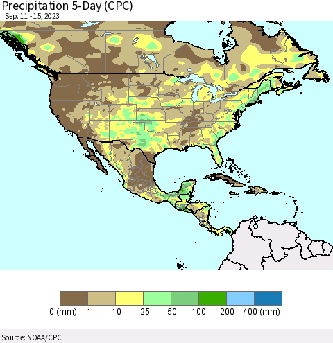 North America Precipitation 5-Day (CPC) Thematic Map For 9/11/2023 - 9/15/2023
