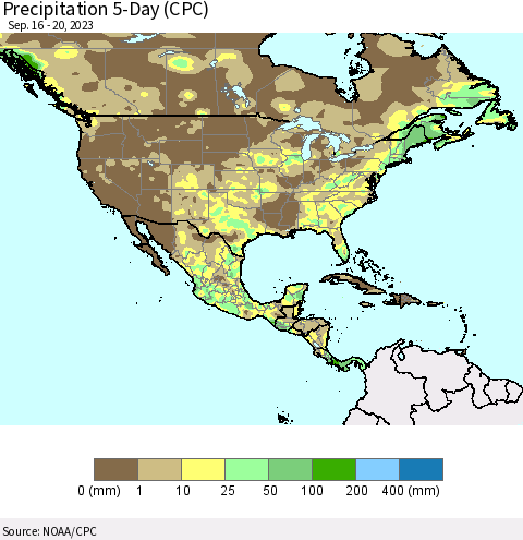 North America Precipitation 5-Day (CPC) Thematic Map For 9/16/2023 - 9/20/2023