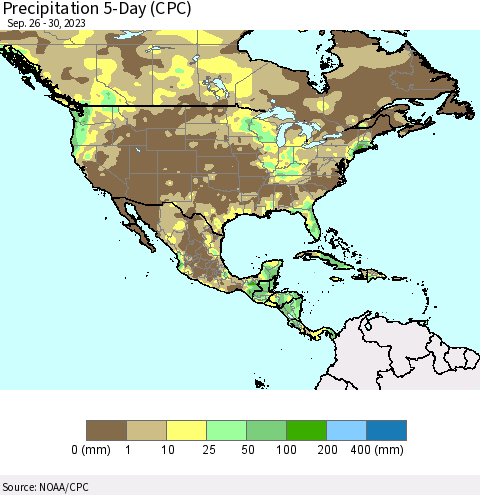 North America Precipitation 5-Day (CPC) Thematic Map For 9/26/2023 - 9/30/2023